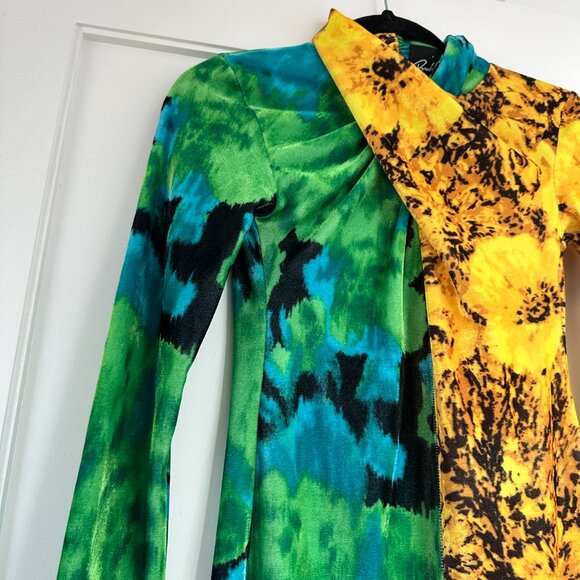 NWT Richard Quinn Mini Dress Sz 2 Twisted Neckline 2-tone Floral Abstract Print - Picture 8 of 10